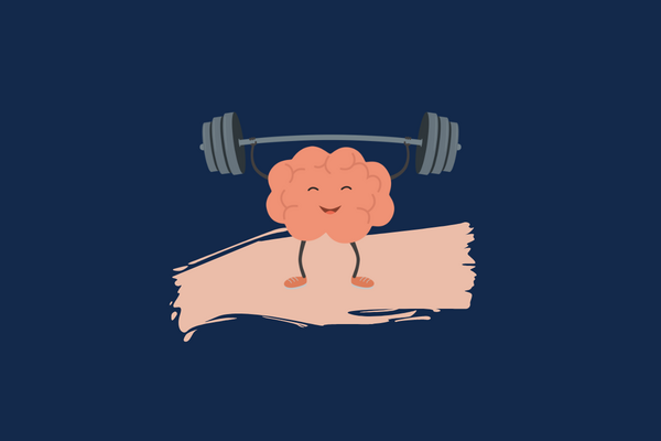 A brain graphic holding up a barbell.