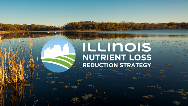 Illinois Nutrient Loss Reduction Strategy logo over photo of the lake 