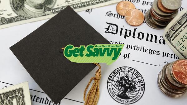 Photo of a diploma, cap and money