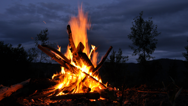 Roaring campfire.