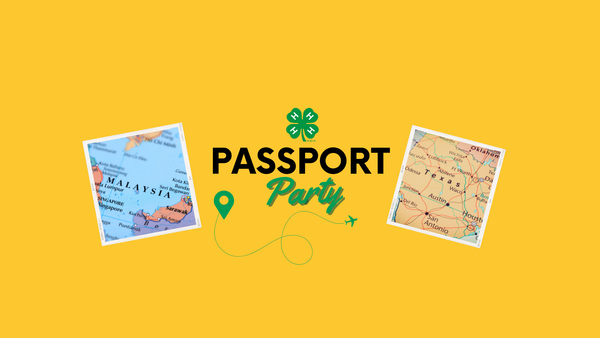 A graphic of postcards and Passport Party text.