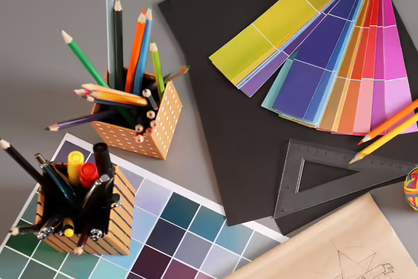 paint colors with boxes of pencils to create