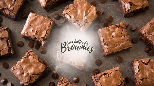 Image of brownies spread out and the workshop title in the center of the image.