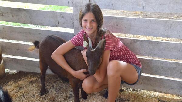 girl hugging a goat
