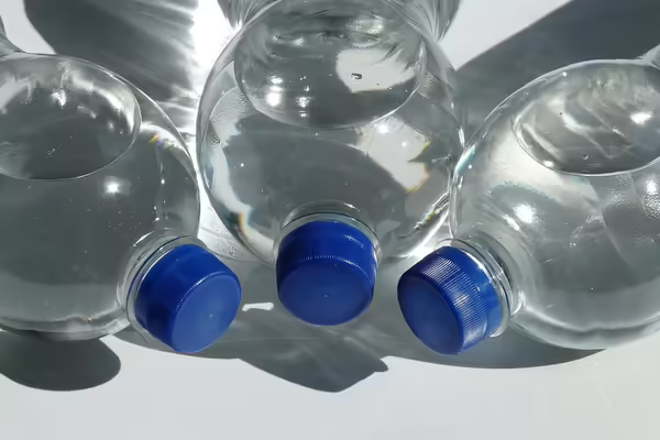 water bottles with blue caps