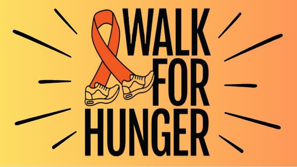 Walk for Hunger Logo, orange ribbon with shoes