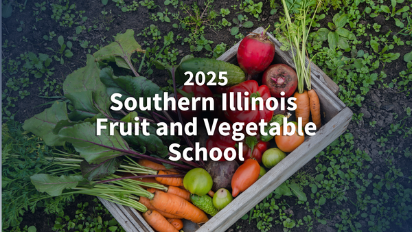 A box of vegetables with "2025 Southern Illinois Fruit and Vegetable School" text.