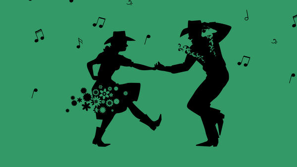 man and woman dancing with music notes around them