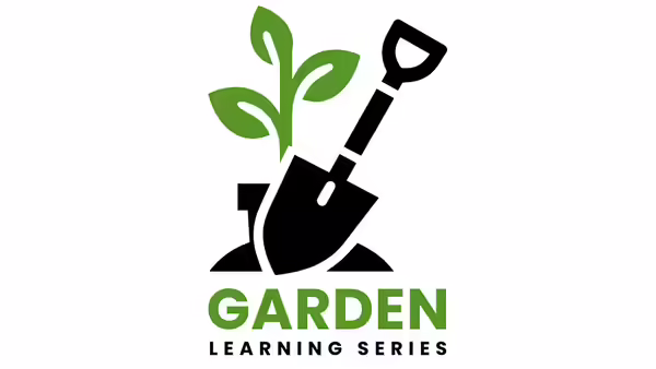 Garden learning series logo with plant and shovel