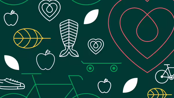 4-H Brand assets-apples, hearts, fish, shoes, bicycle, skateboard