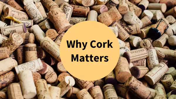 A collage of bottle corks with "Why Cork Matters" text in a brown circle.