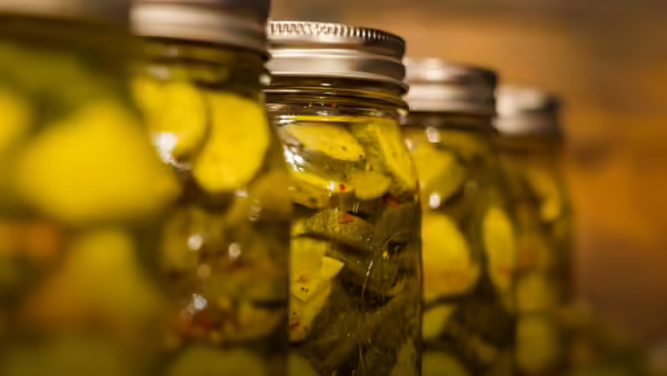 Jars of canned pickles.