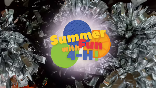 "Summer Fun with 4-H!" in front of silver pom-poms