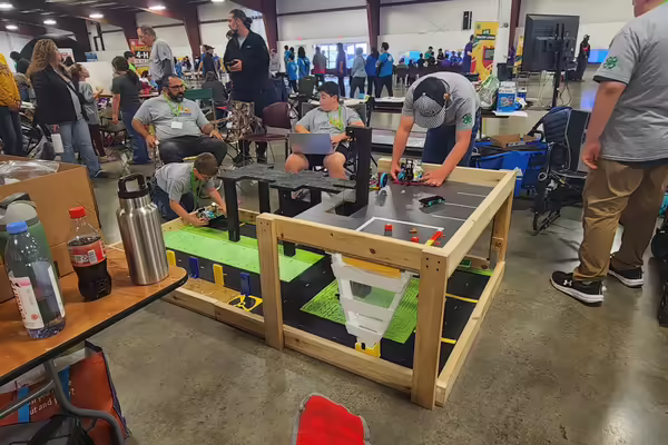 Robotics team practices before competition.