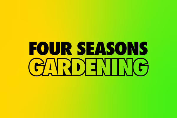 Yellow to green ombre background with Four Seasons Gardening text overlay