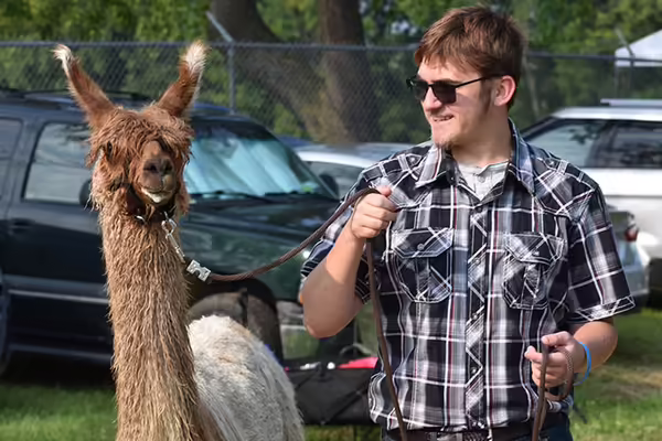 youth with a llama