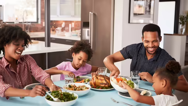Family eating dinner together