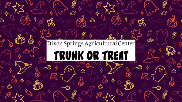 decorative festive fall background with the title Dixon Springs Agricultural Center Trunk or Treat