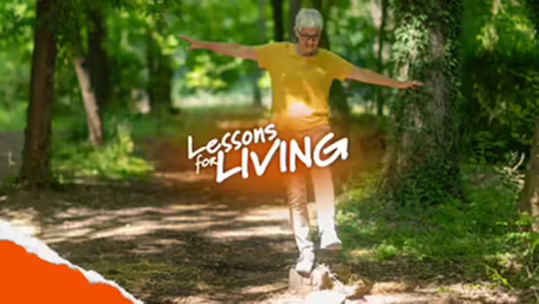 white haired woman balancing on a log Lessons for Living