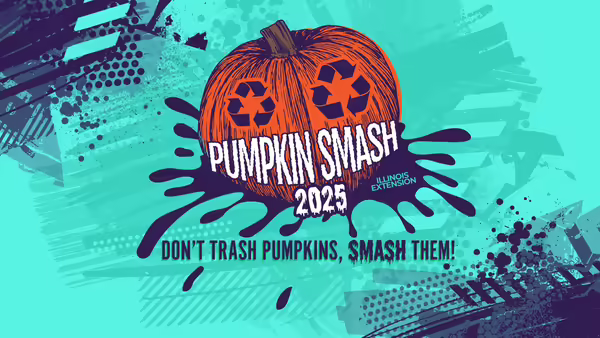 An orange pump[kin with two recycling symbols being smashed.
