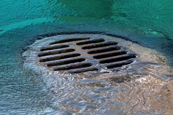 stormwater flowing over a drain