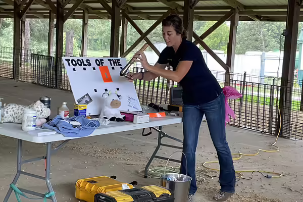 woman with display board
