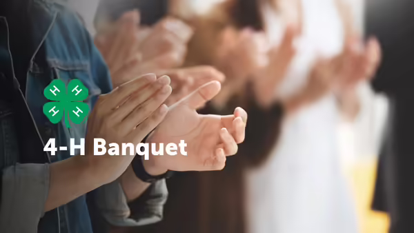 4-H Banquet font pictured overlaying a photo of people clapping