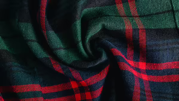 close-up of green, blue, and red flannel material