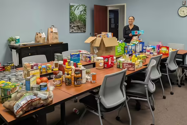 Tracy Bowden sorting through food drive donations