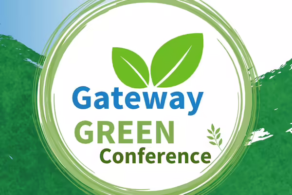 A large green circle with the words Gateway Green Conference in the center.