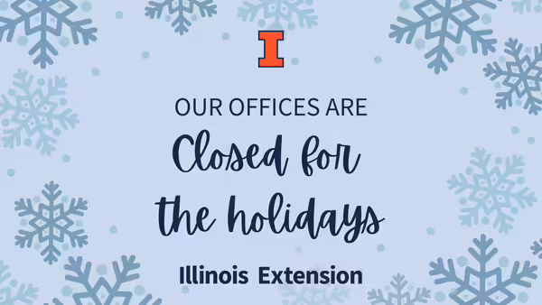 Snowflakes on blue background with "Closed for the Holidays" Written in script font. 