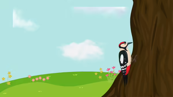 A woodpecker sitting on a tree trunk.