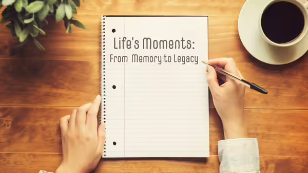 A person writing in a lined notebook on a wooden table next to a white mug with coffee in it.