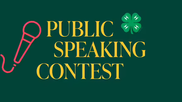 A pink microphone with "Public Speaking Contest"