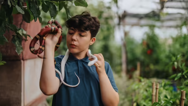 boy with two snakes 