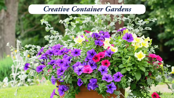 Large flower pot with mixed annual flowers