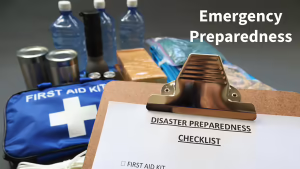 Water, canned food, first aid kit