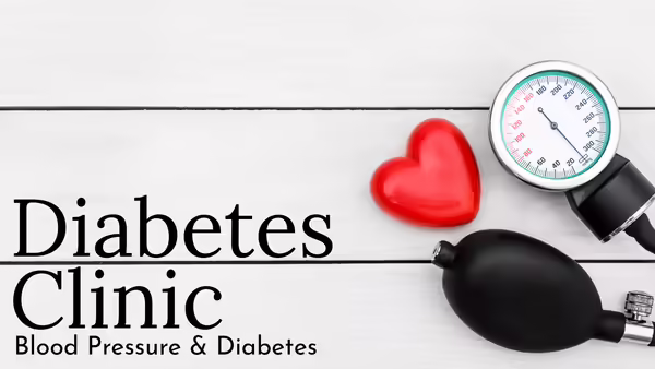 Blood Pressure device with the text "Diabetes Clinic: Blood Pressure and Diabetes"