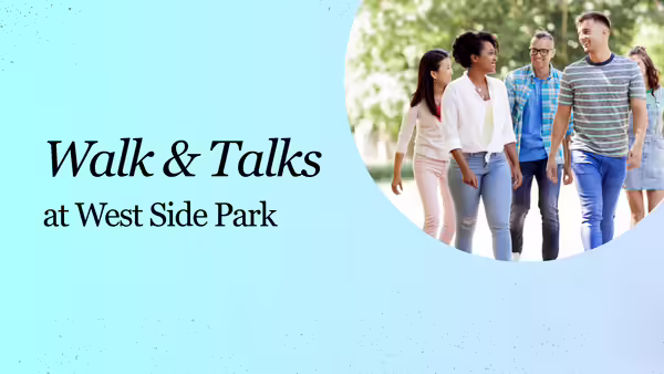 Walks & Talks West Side Park with group of adults walking outside