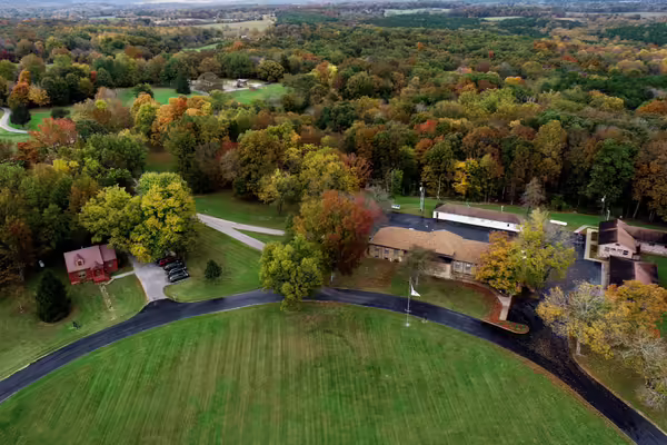Dixon Springs Ag Center offices with fall foliage 