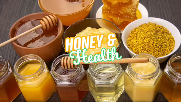 honey, varieties of honey in jars, honey comb