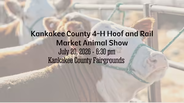 Kankakee County 4-H Hoof and Rail Market Animal Show July 20, 2025 6:30 p.m. Kankakee County Fairgrounds