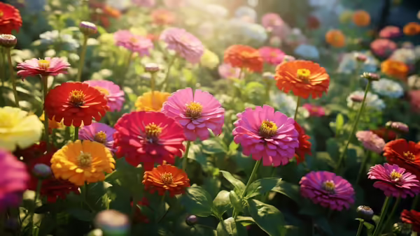 field of zinnia flowers