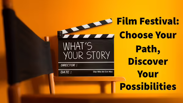 Film director chair and clapboard that says What's your Story