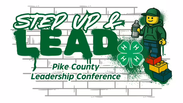 Step Up and Lead conference logo with a Lego man and 4-H clover