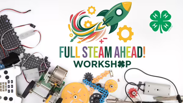 Random STEM items and the title and logo for this workshop.