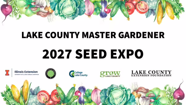 2027 Seed Expo surrounded by watercolor vegetables
