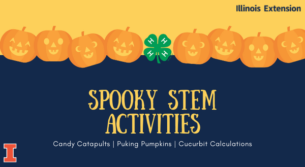 line of pumpkins with words Spooky STEM activities