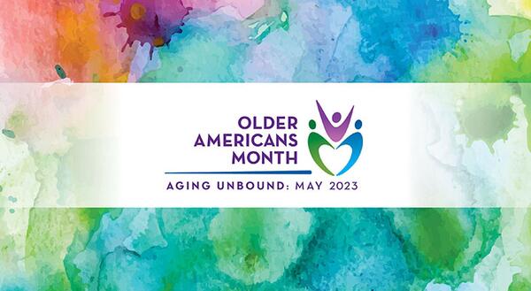 water color background with Older Americans Month on it