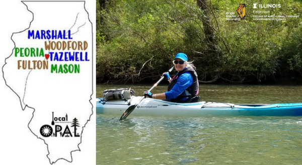 Header image of Local OPAL creator Julie Robinson in a Kayak with the Local OPAL Logo